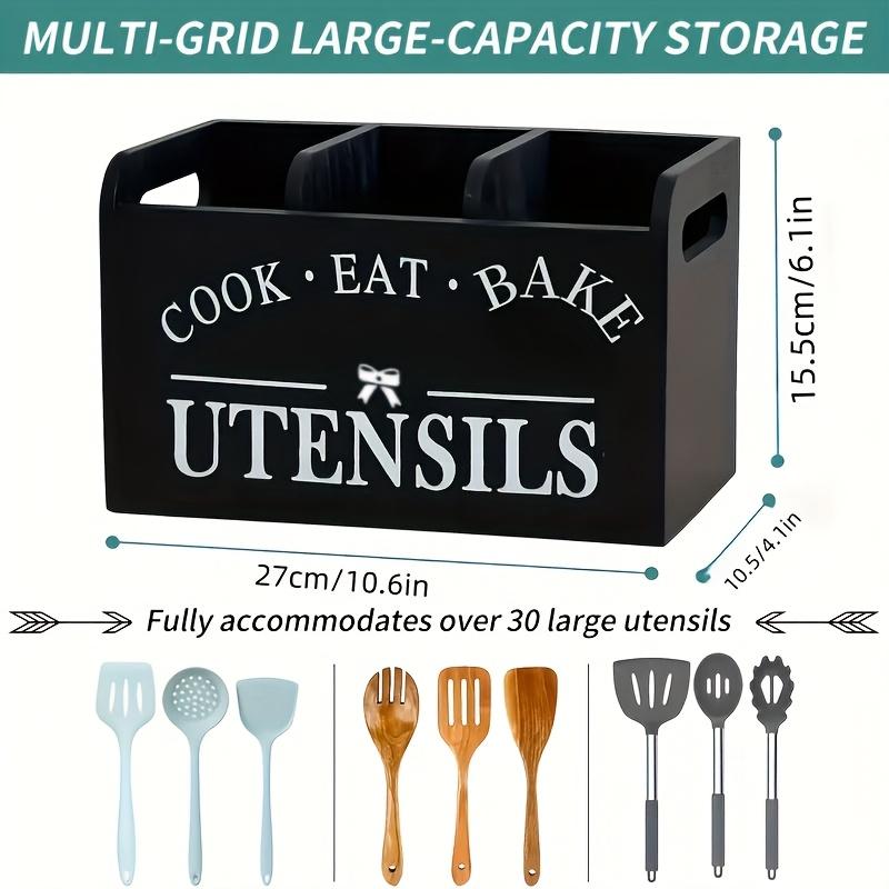 Rustic Wood Kitchenware Rack - Three Cutlery Boxes, Countertops and Wall Mounted Storage for Cooking, Eating and Baking Tools