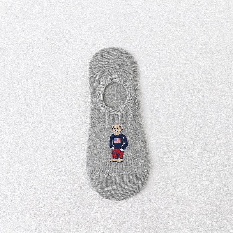 5 Pairs Unisex Men Socks 5 Colors Summer New Cartoon Bear Cotton Boat Socks Light Comfortable Sweat-absorbent Invisible Socks