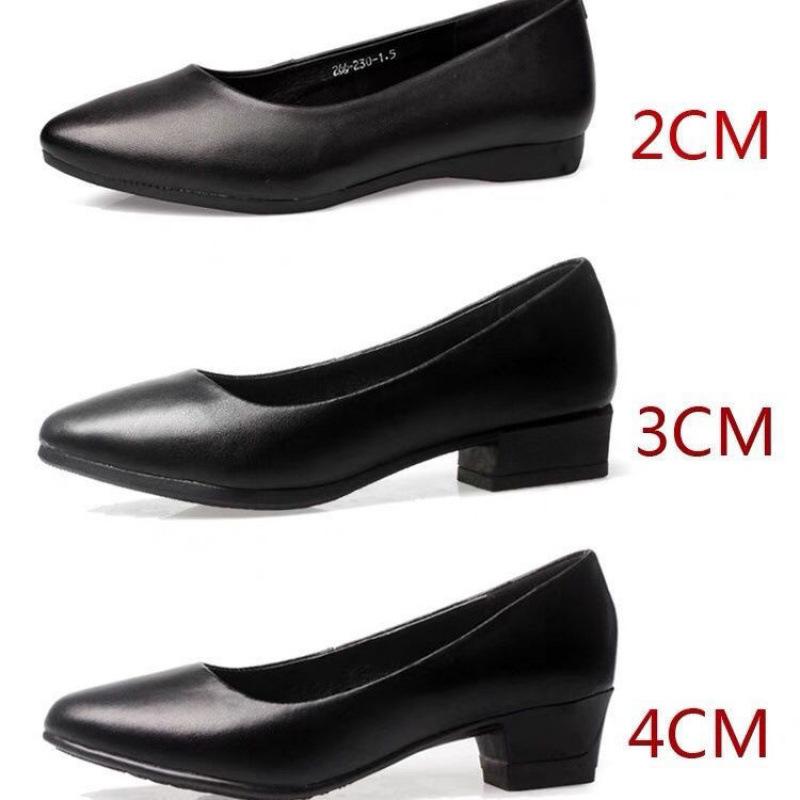 Leather work shoes single shoes women's flat soft sole professional flight attendant women's shoes black leather shoes work shoes comfortable thick he