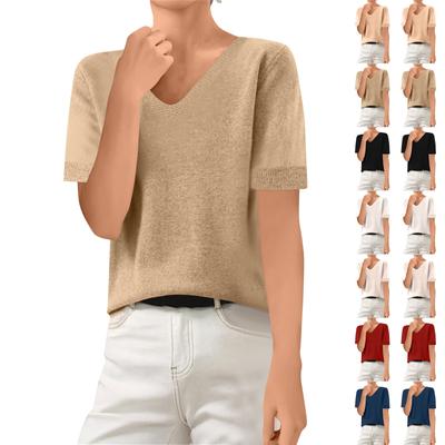 Damenmode Kurzarmpullover Pullover T-Shirt V-Ausschnitt Oberteil
