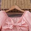 Children's 2025 Autumn French Square Neck Long Sleeve Dress with Waist-Cinching and Large Hem for Big Kids.