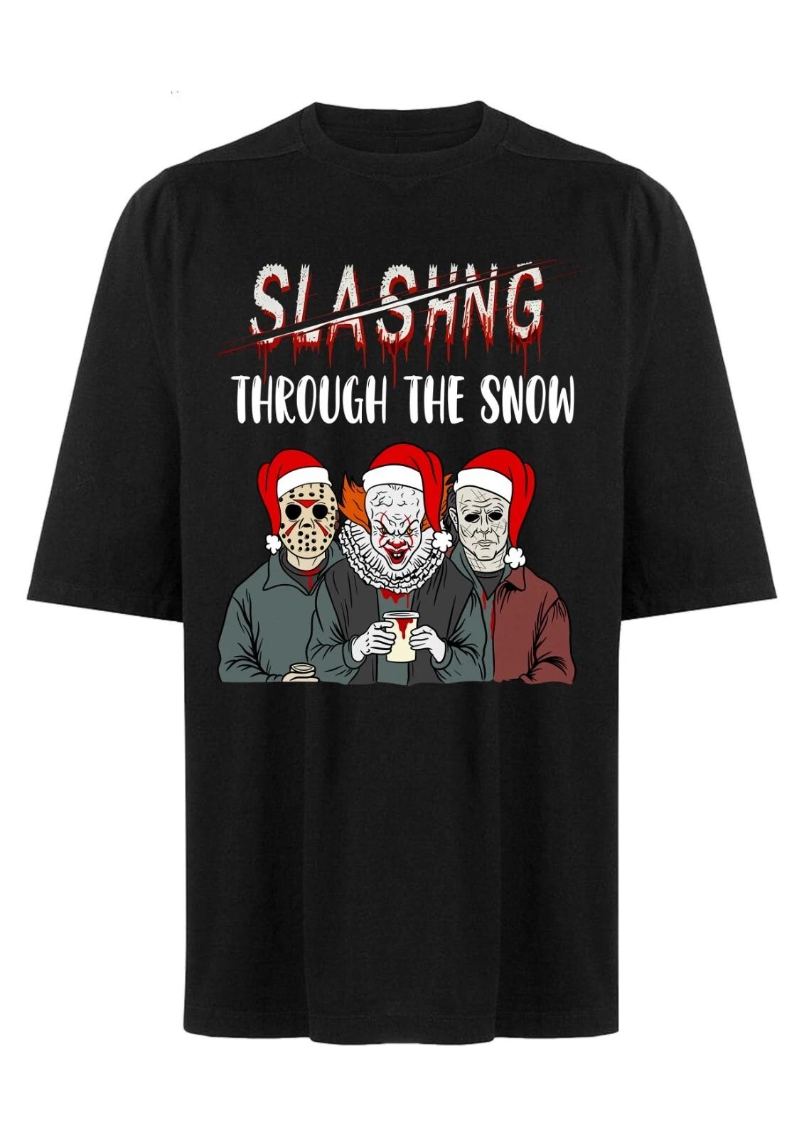Slashing Through The Snow Horror Inspired Christmas T-Shirt, Horror Fan Jumpers XL