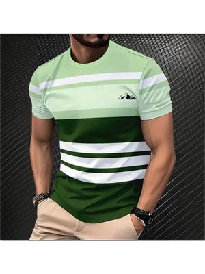 Classic Men's 3D Printed T-shirt Stripe Print Summer Outdoor Round Neck Short Sleeve Tops Street Loose T-Shirt Male Oversized Clothing