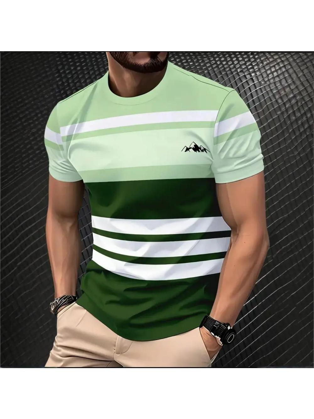 

Classic Men s 3D Printed T-shirt Stripe Print Summer Outdoor Round Neck Short Sleeve Tops Street Loose T-Shirt Male Oversized Clothing S