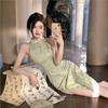 New Chinese Style Cool Green Improved Cheongsam Sexy Style Beautiful Neck Dress Women's Summer