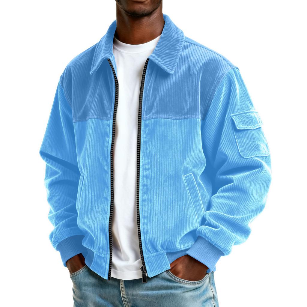 Herre Kordfløyel Lomme Glidelås Jakke Herre Pluss Størrelse Casual Sportsjakke