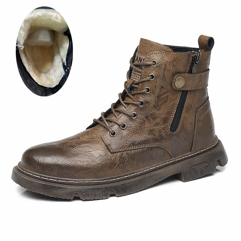 

Ботинки Мартин с большой головой Мужские кожаные полусапоги Мужские ботинки Британские высокие ботинки для инструментов Толстые прочные винтажные ботинки на молнии сбоку 44