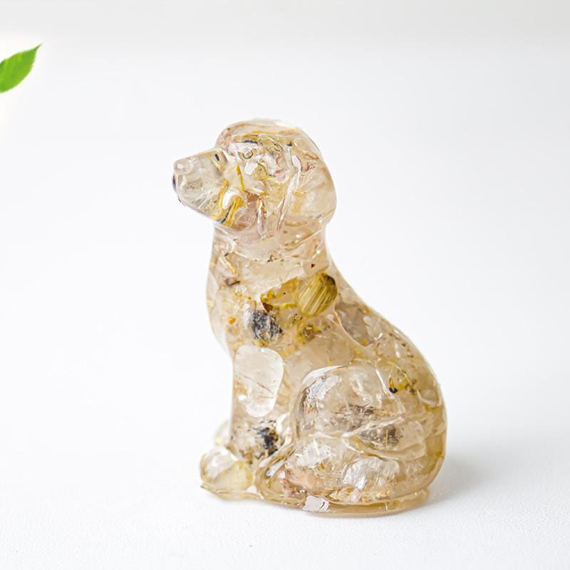 Resin Dog Figurine With Natural Crystal For Office Desk Decor And Home Gift