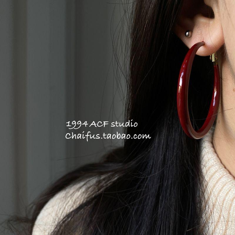 Chai Fu Studio/E431 Fashion Sexy Geometric Cut Out Square Ear Ring Retro Ankela Red Elegant Earrings A Pair of Type a