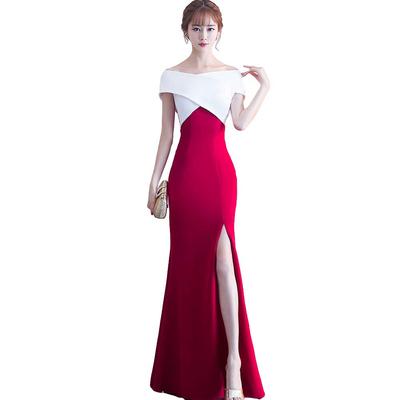 ZUOMA Party Formal Evening Long Slit Elegant Tight Flared Formal Women's Dress, Wedding, Dress, Bridal, Dress, Dress, Off-the-Shoulder Dress, Waist,