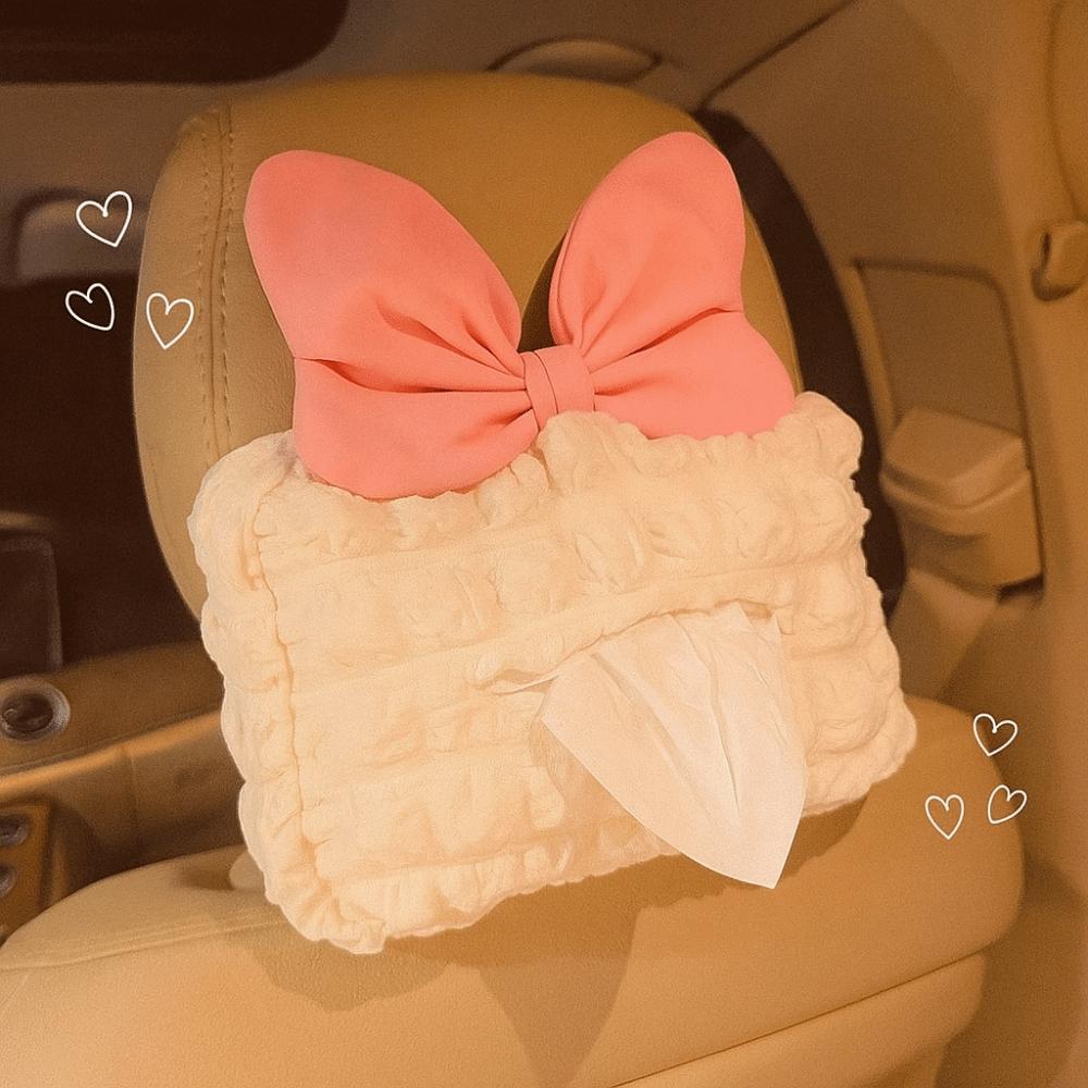 Puff Grid Flower Car Tissue Box Hanging Type Paper Organizer Storage Bag  Headrest Armrest