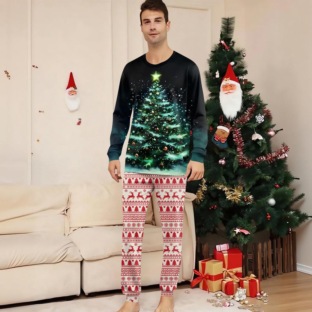 Family Matching Print Sets Pajamas Loungewear Outfits Family Matching Long Sleeve Tops+Pants Set