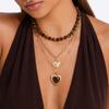 European and American Retro Tiger's Eye Stone Heart-shaped Pendant Ins Necklace, Simple Smudged Beads Stacked with Collarbone Jewelry
