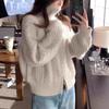 Women's Retro Cable Knit High Neck Wool Cardigan - Double Zipper, Thick & Loose for Autumn/Winter