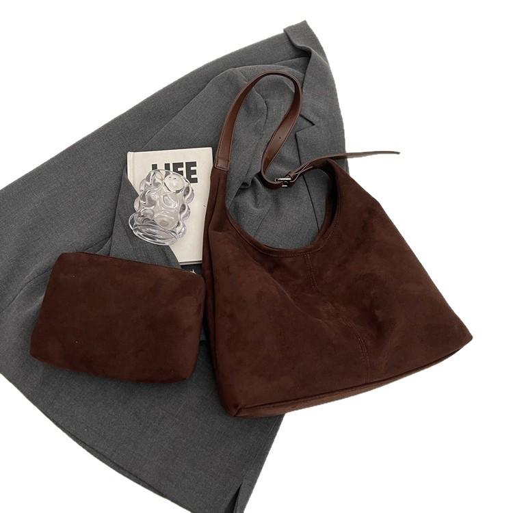 IELGY Ladies Tote Bag Suede Bucket Bag Large Capacity One Shoulder Armpit Retro Commuter