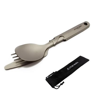 TITAN MANIA Cutlery Set Titanium Knife Compact Cooking Utensils for Solo and Outdoor Activities Includes Storage Bag Set Ver2 - Spoon, Fork, -