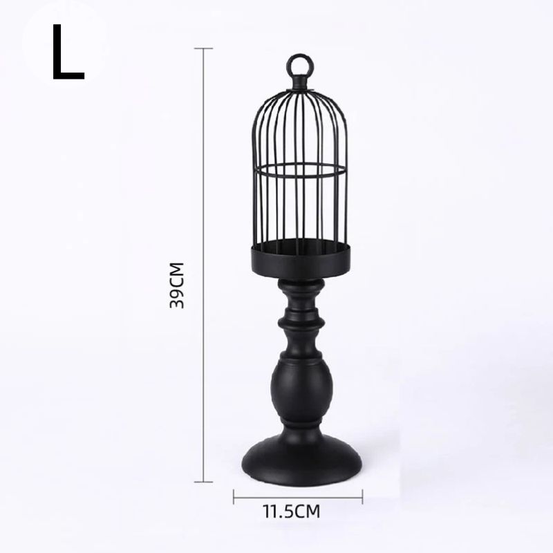 Černý kovový svícen Retro Bird Cage Svícen Jídelní stoly Středové díly Řemesla Svatební párty Domácí dekorace