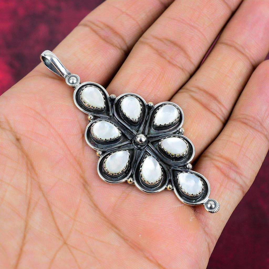 Pingente de Madrepérola, Pingente de Prata de Lei Sólida 925 Joias de Pedras Preciosas Feitas à Mão, Presentes Para Esposa Pingente Novo