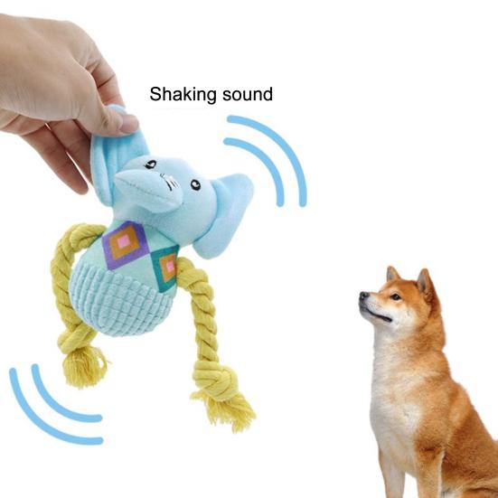 Plush Elephant Dog Toy Squeaky Dog ??Chew Toy Interactive Puppy Teething Toy Stuffed Elephant with Rope Knot for Dogs Anxiety Relief Tug-of-War