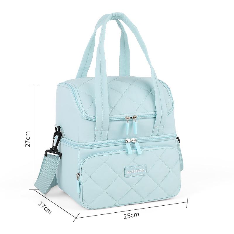Colorblock Large Capacity Insulated Crossbody Lunch Bag with Thick Aluminum Foil