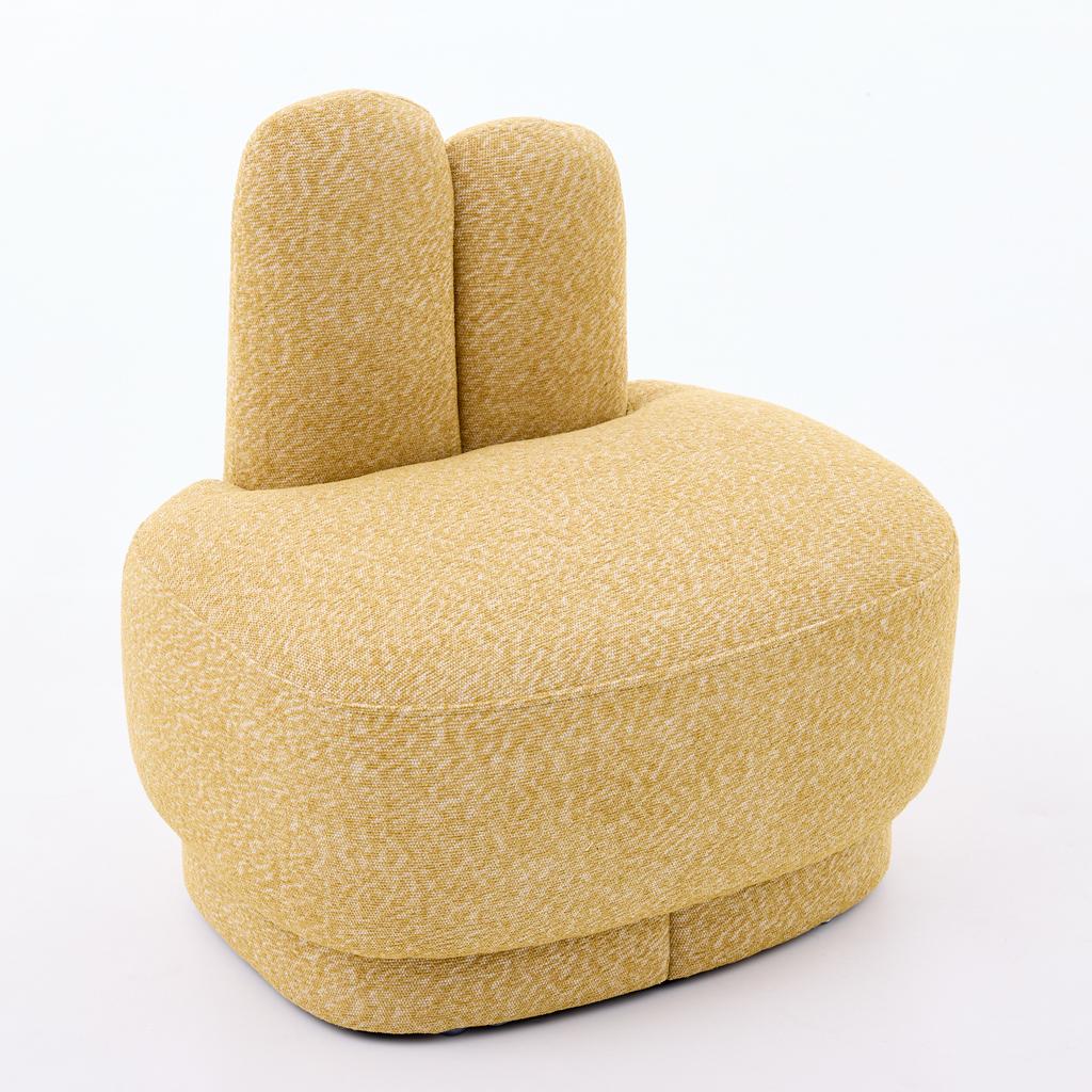 Cozy Bunny-Ear Fabric Ottoman - Fixed Upholstered Stool with Cute Ears, No Storage, Not Removable