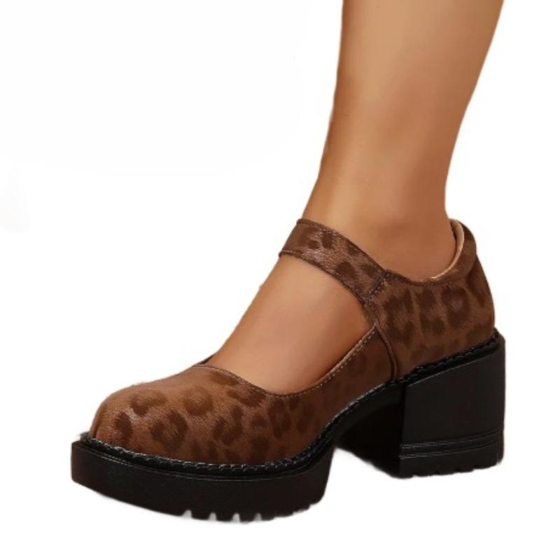 Leopard Women High Heels Loafers Shoes Fashion Platform Buckle Shoes 2025 Autumn New Dress Pumps Elegant Party Zapatillas Mujer