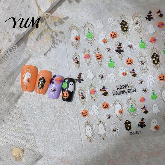 Ghost Pumpkin Nail Supplies Art Stickers for Halloween, Bat Potion Self Waterproof Adhesive Decals, DIY Manicure Decoration Women Long Lasting