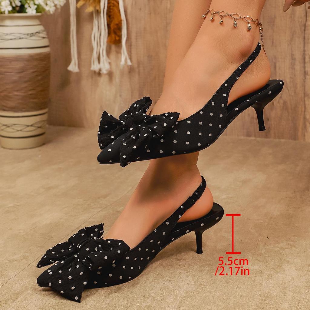 2026 Polka Dot Bow Stiletto Sandals, Pointed Closed-Toe with Back Strap