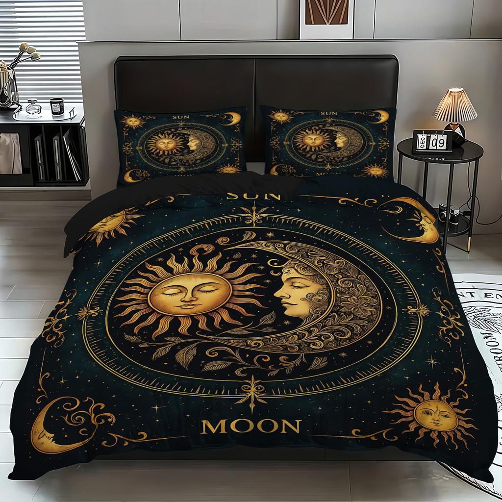 Quilt Cover Three-Piece Sun And Moon 3D Digital Printing Bed Kit Grinding Quilt Cover Pillowcase