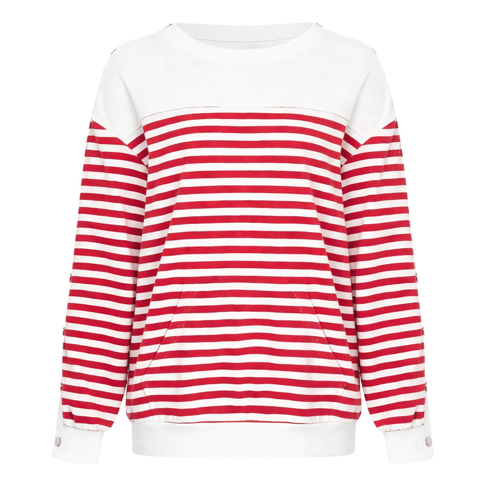

Womens Adaptive Recovery Clothing Tear Away Press Buttons Long Sleeves Striped Sweatshirt XS червоний