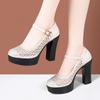 6cm 9cm 11cm Eleganti Scarpe in Rete Cristallo Vera Pelle Décolleté con Plateau Primavera 2025 Scarpe Modello con Tacco Alto a Blocco Festa di Matrimonio
