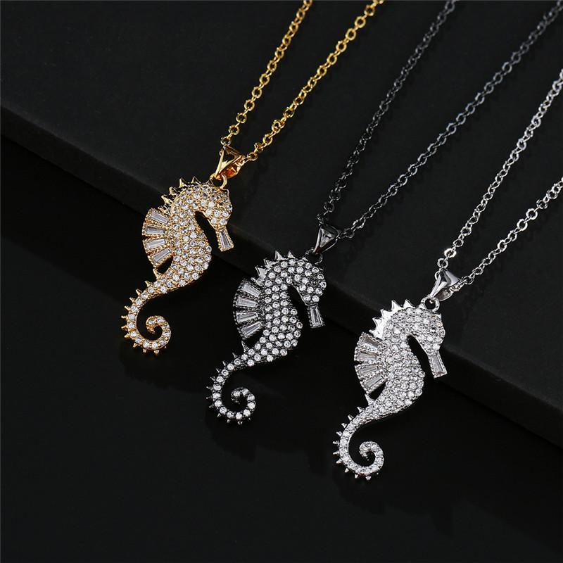 NEWBUY High Quality Copper Seahorse Pendant Necklace For Elegant Women Clear Cubic Zirconia Inlay Female Party Jewelry 4 Colors