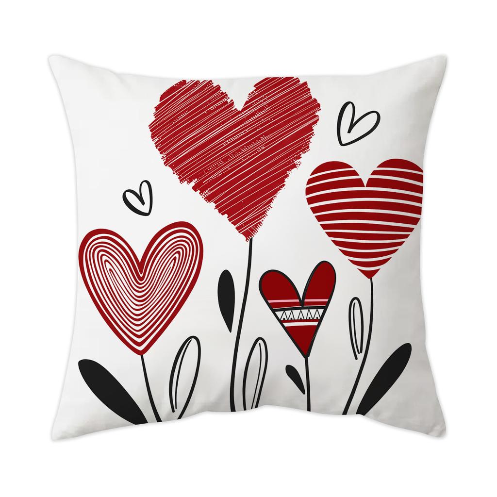 1/2Pcs Valentine'S Day Red Heart Pattern Pillowcase, Soft And Comfortable Plush Fabric, Single-Sided Printing, (No Pillow Core)