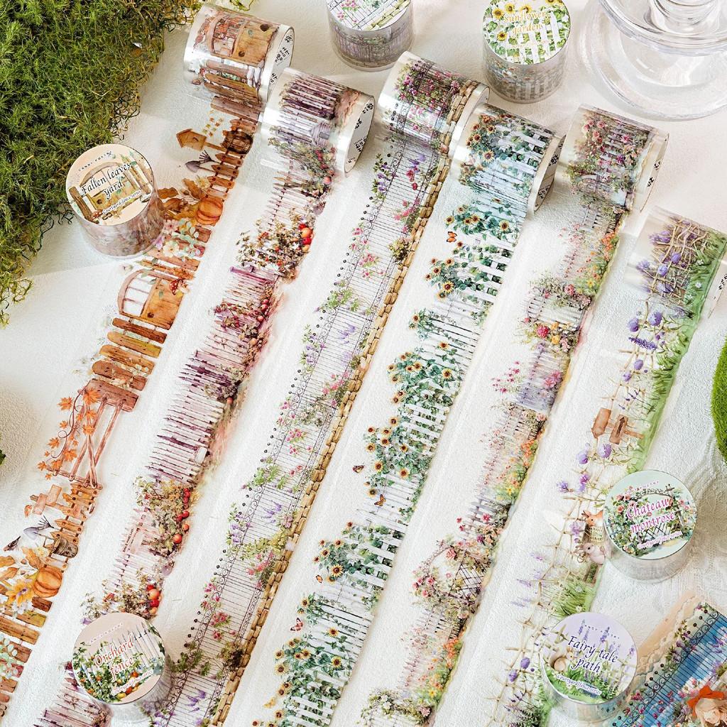 40mm*2m Garden Fence PET Tape Set Floral Yard Stickers for Scrapbooking Journaling DIY Crafts and Art Supplies