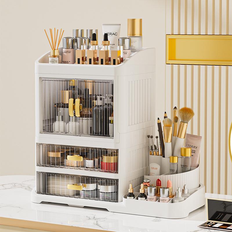 New Foldable Desktop Cosmetics Storage Box, Multi-layer Rack, Dustproof Large-capacity Dresser, Finishing Cabinet