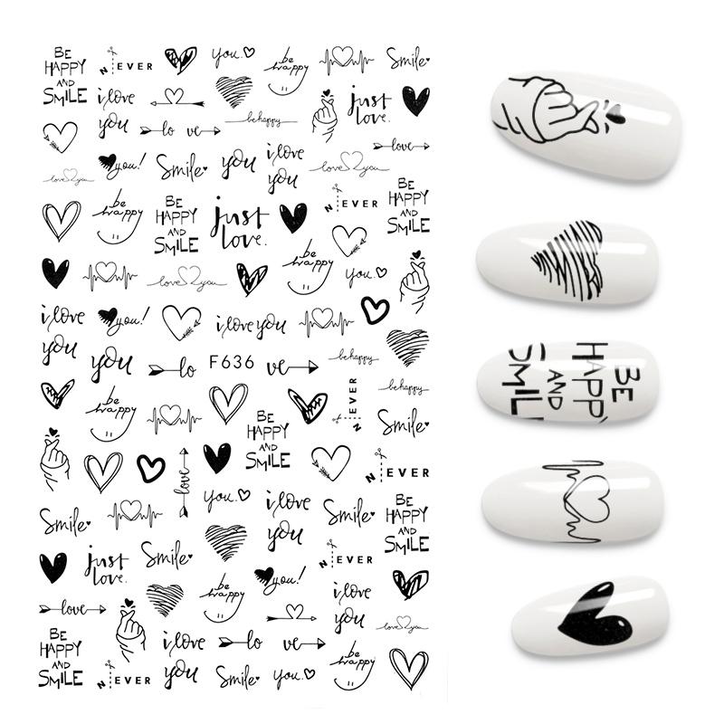 1PCS Black White Butterfly Laser Nail Stickers Nail Art Decoration Abstract Lines Bronzing Flowers Stickers For Nails