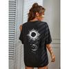 Women's Casual Short Sleeve T-Shirt Black Starry Sky Moon Print Round Neck Top Spring Summer Summer Fashion