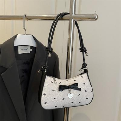 Fashion Y2K Bow Print Underarm Bag Bowknot Zipper Crossbody Tote Bag for Women Armpit Shoulder Bag