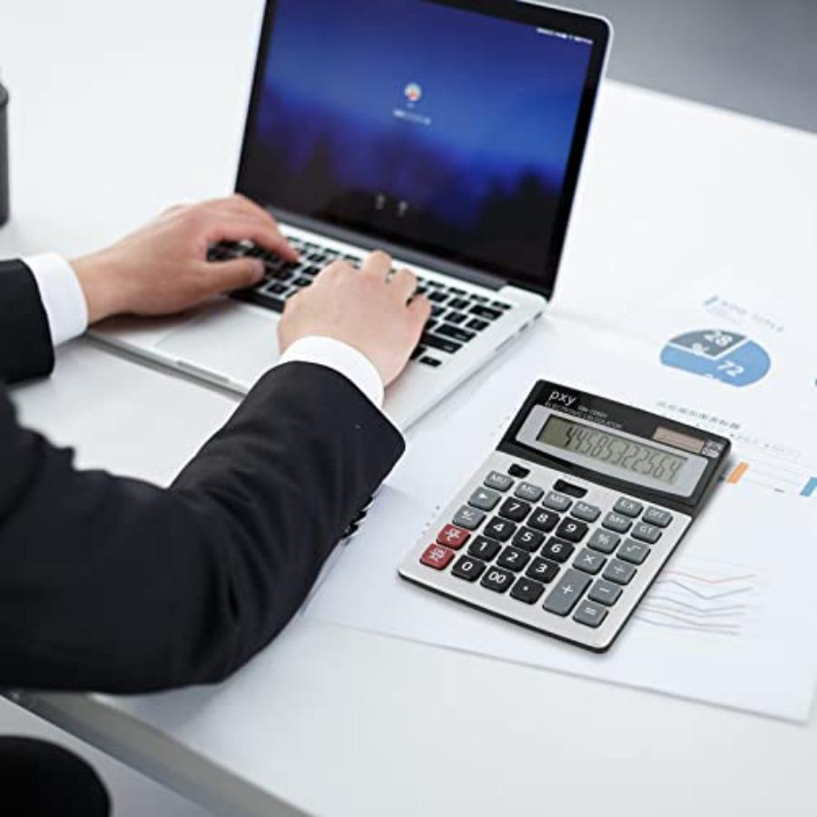 Desk Calculator With 12digit Extra Large Lcd Display And Touchsensitive Buttons For Enhanced Comfort Featuring Big Keys Dual Po