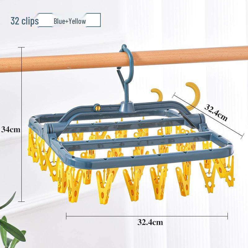 Foldable Rotatable Clothes Drying Rack with 32 Windproof Clips