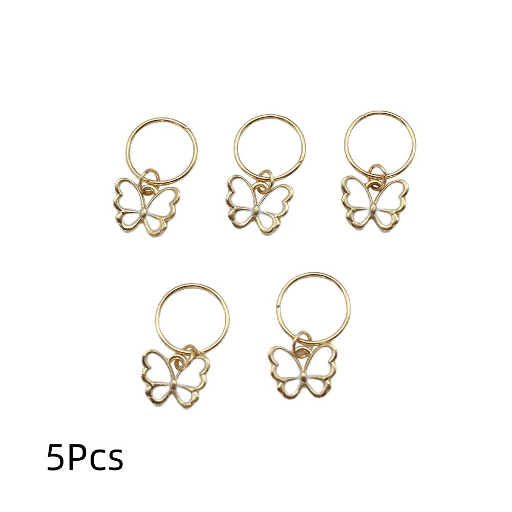 

New 5Pcs Enamel Butterfly Pendant Hair Clip For Women Braid Metal Rings DIY Western Style Accessories Girls Headdress Tocado