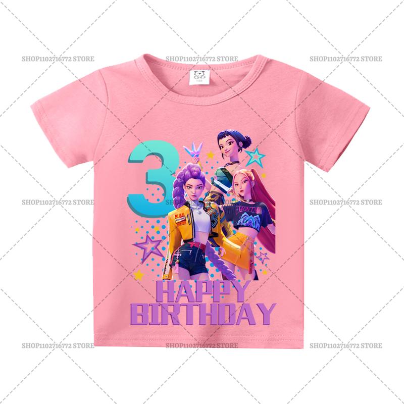 KPop Demon Hunters T-Shirt Movie Huntrix Pink Clothes Personality Number Simple Basic Tops Girls Absorbent Shirts Birthday Gift