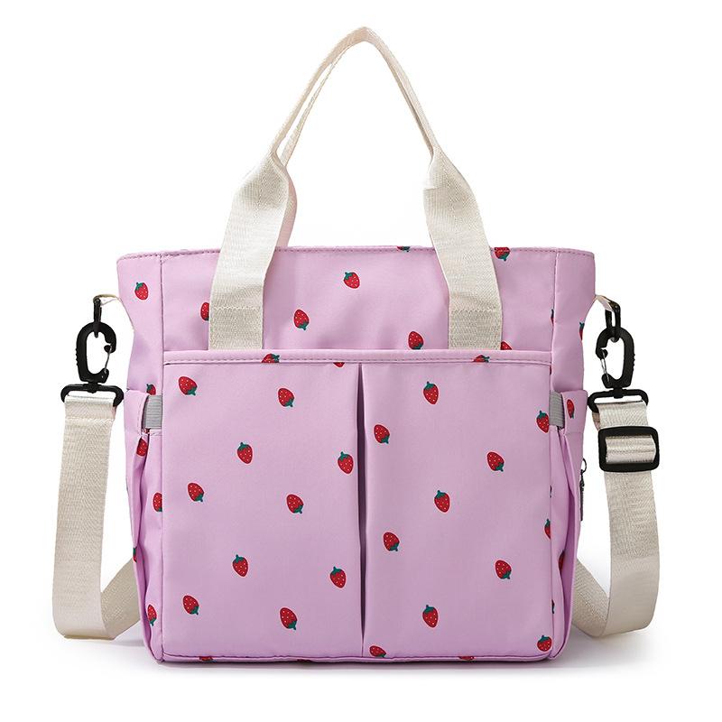 Korean-style trendy tote bag, fashionable and versatile, strawberry print mommy bag, large-capacity handbag, crossbody commuter bag bags