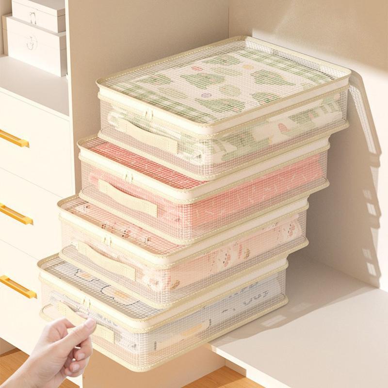1/4Pcs Large Capacity Mesh Zipper Storage Bag - Clothing Household Bedding Four Piece Set Storage Bag, Clothing Organizing Box