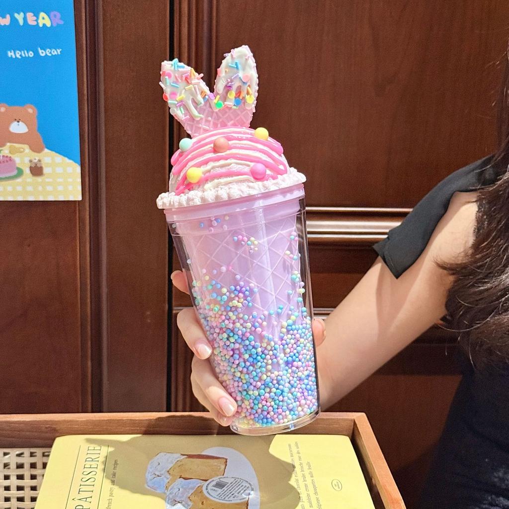 Fashion and Creative Smiley Face Water Cup Large Capacity Bingba Straw Cup Plastic Cup Exquisite Lady Gift