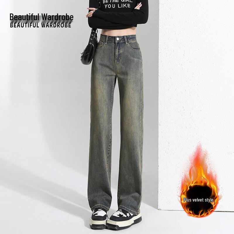 

Beautiful Wardrobe Women s High-Waist Fleece-Lined Straight Jeans M