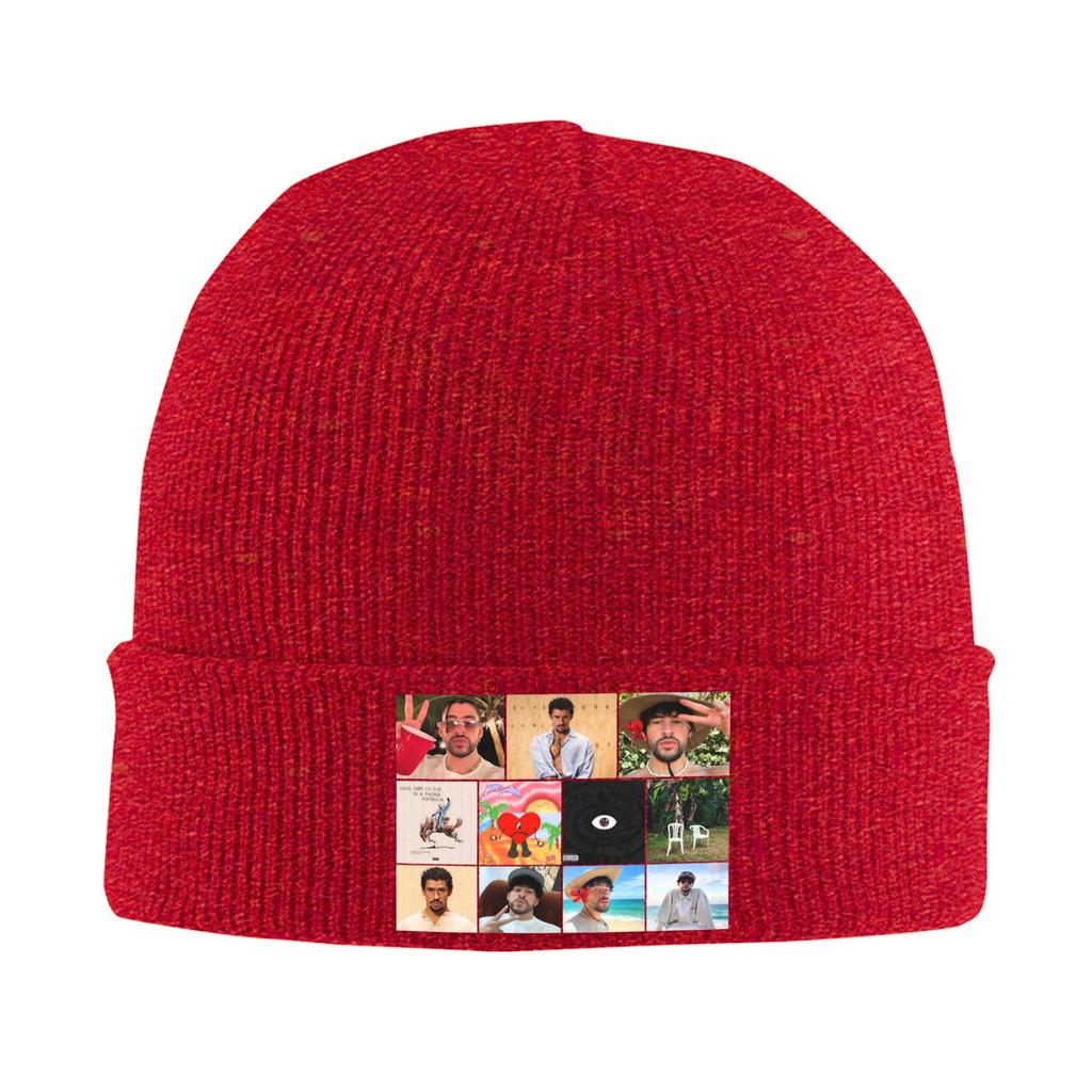 Bad Bunny Collage Puerto Rico  Knitted Hat for Women Unisex Skullies Beanies Autumn Winter Hat Acrylic  Casual Melon Cap