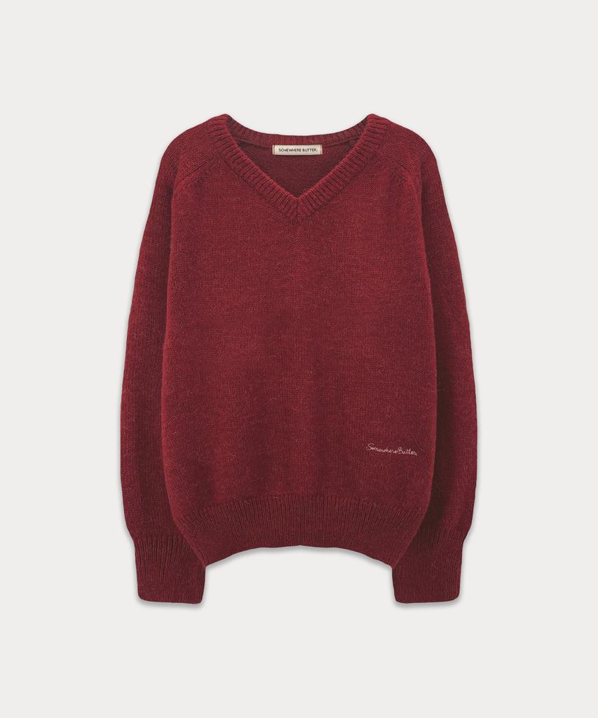 Sseomweeobeoteo Hazel Alpaca V-Neck Knit - Vintage Red