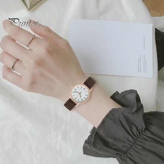 Women Daily Watch Quartz Round Dial Elastic Band Simple Style Alloy Time-checking High Accuracy Student Wristwatch Dating Timepiece Casual Formal