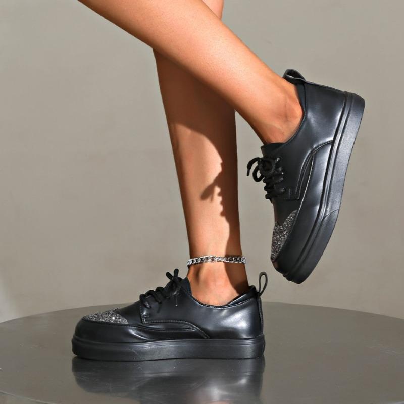 Motesko for kvinner Høst Ny Tykksålede Loafers Rund tå Snøring Kvinners Utendørs Fritid Sklisikre Sportssko